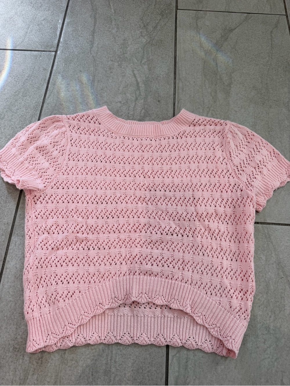 Delicate Pink Eyelet Knit Short Sleeve knit top